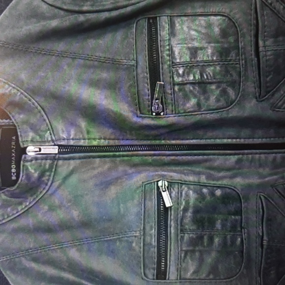 BCBGMaxAzria Leather Moto Jacket Cropped Gray Zippered Pockets Women Small EUC - Picture 6 of 15